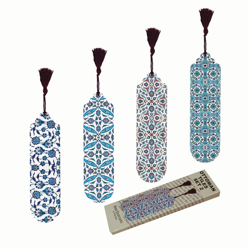 Pictor Gift Ottoman Tiles Set Decorative 4 Piece Bookmark Set, Ramadan, Eid Mubarak, Islamic Metal Pressed with Suede Backâ€¦ (Ottoman Tiles Set 2) - Image 1